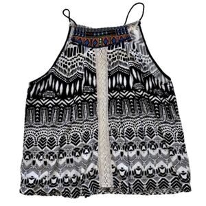 Flying Tomato Halter Top Black White Tribal Southwest Pattern Tank Top Small